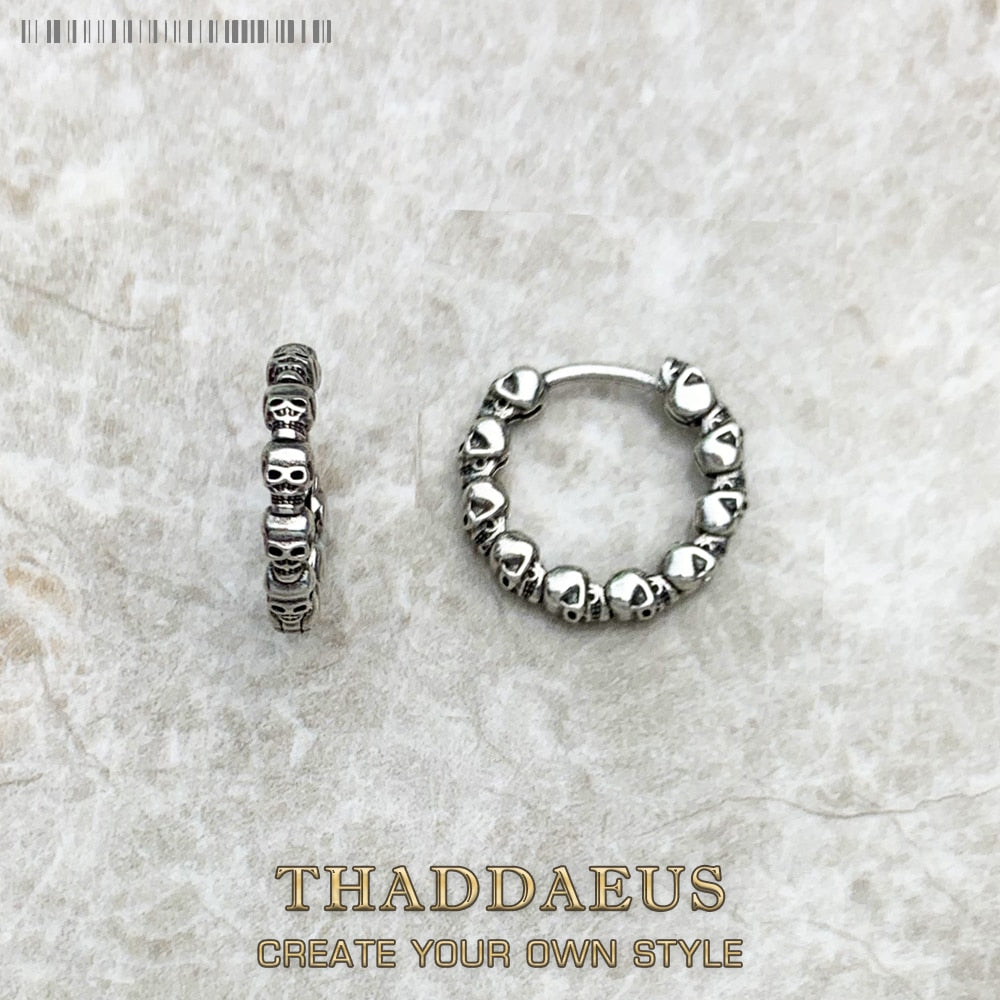 Creole Skulls Hinged Hoop Earrings Europe Style Punk Fashion Jewelry For Women Men Gift In Solid 925 Sterling Silver