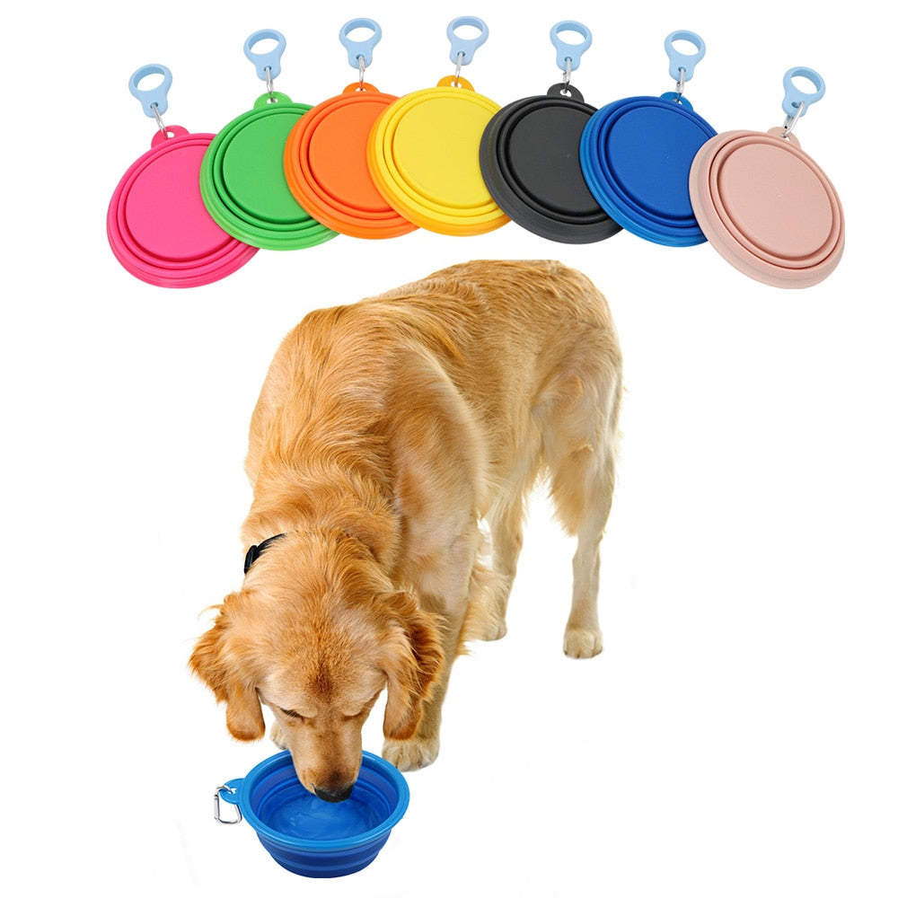 Pet Dog Cat Feeding Water Folding Dog Pet Folding Silicone Bowl Outdoor Travel Portable Puppy Food Container Feeder Dish Bowl - anconmall