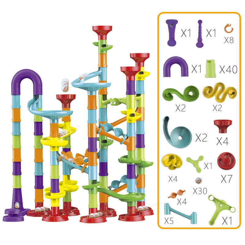45-142PCS DIY Track Blocks Construction Marble Run Race Track Building Blocks Kids 3D Maze Toys Children Christmas Gift