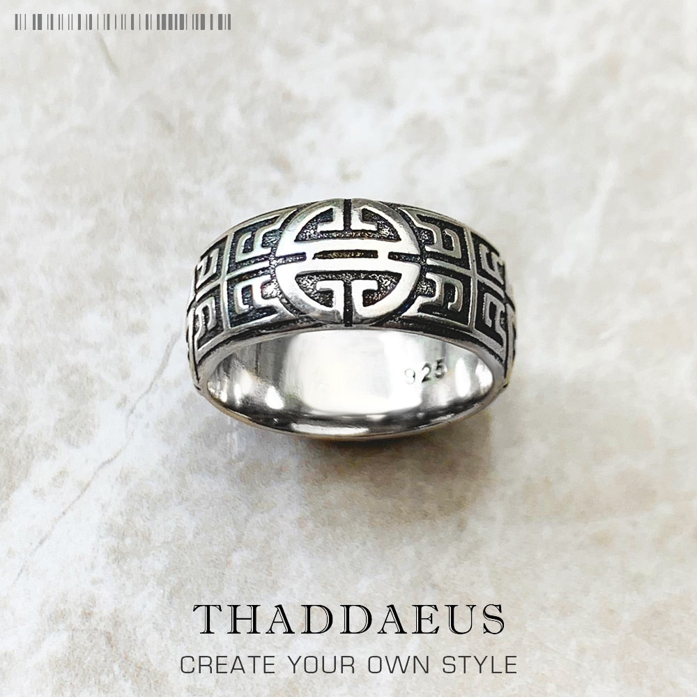 Band Ring Ethno Great Blessing Sign,Ethnic Fine Jewerly For Women Men Autumn Buddhist Prayer Gift In 925 Sterling Silver