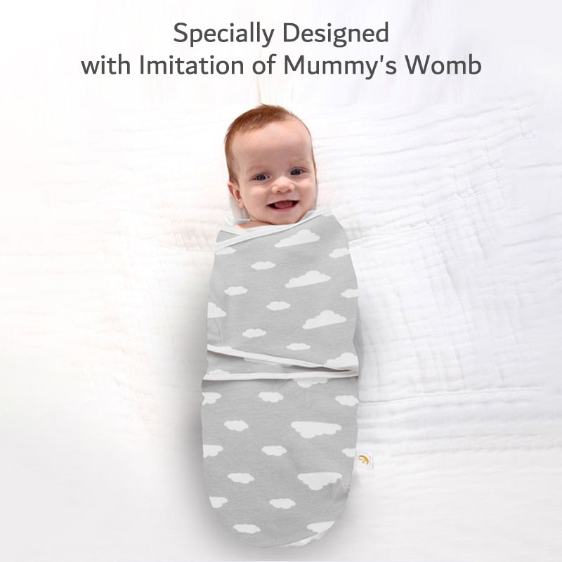 hibobi Cotton Soft Baby Swaddle Clouds &amp; Stars Cute Printed Front Bukle Design Sleeping Bags for Newborn Infant Wrap Blanket