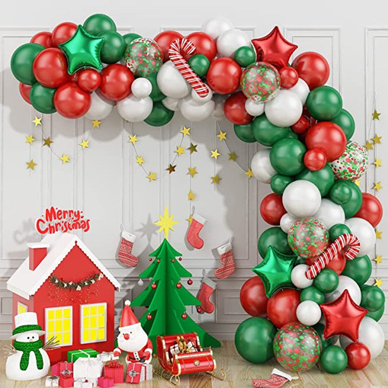 Christmas Balloon Green Gold Red Garland Arch Kit Candy Balloons Star Foil Balloons New Year Christma Party Decorations - anconmall