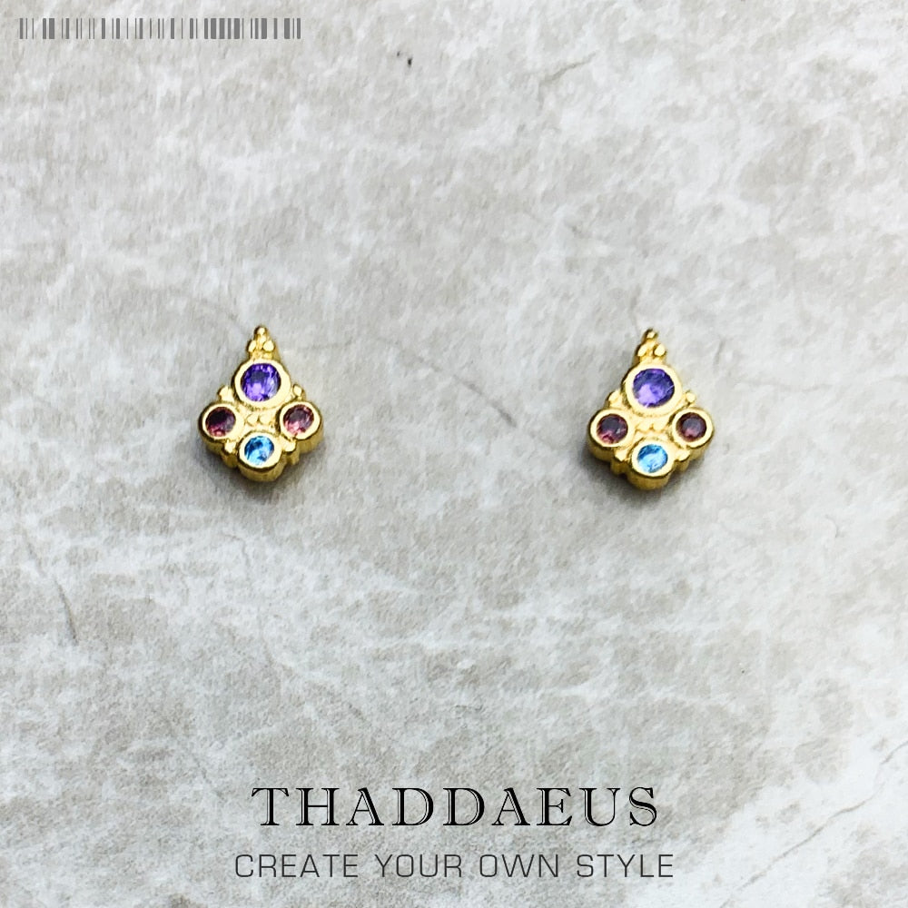 Royalty Gold Stud Earrings Europe Glam Fashion Jewerly For Women Summer Vintage Gift In 925 Sterling Silver