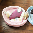 Reversible Pet Dogs Bed Mat Oval Striped Lounger Cushion 4 Seasons Washable Lightweight Summer Cooling Beds for Cats and Puppies - anconmall