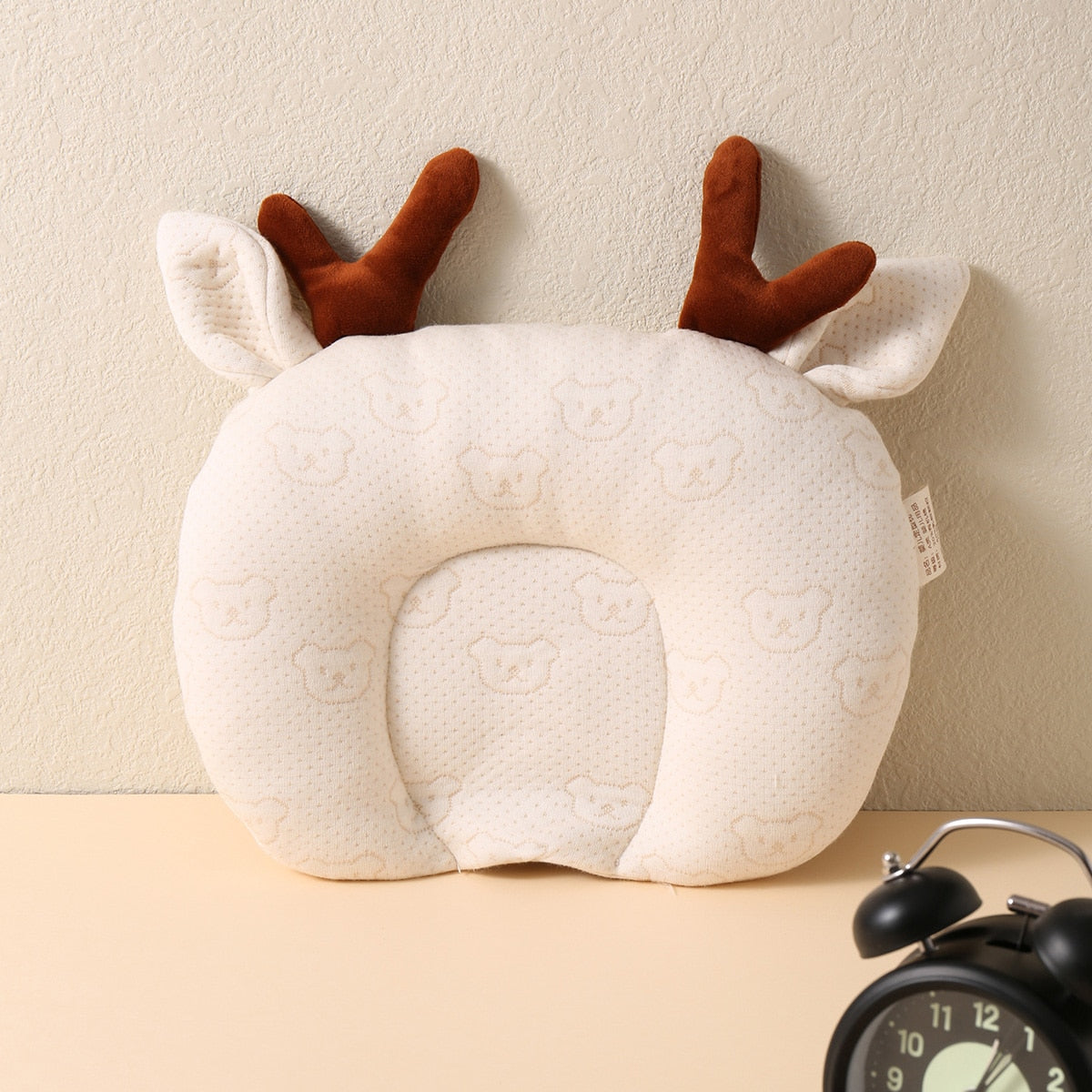 hibobi Baby Pillow Soft Deer Shape Pillow & Bear Pattern Stereotype Cotton Anti Roll Sleep Support Concave Design Prevent Flat