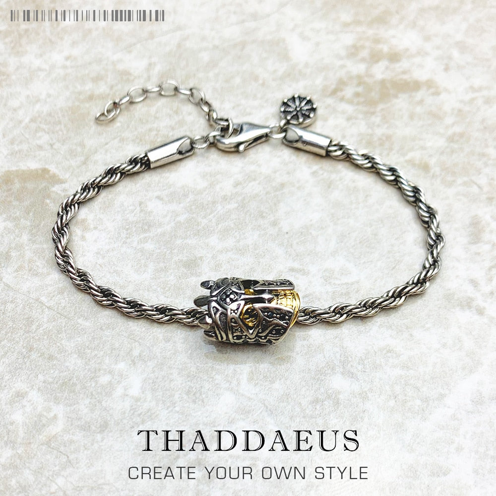 Skull Knight Karma Wheel Wire Chain Bracelet For Women Men 925 Sterling Silver Summer Brand New Party Gifts