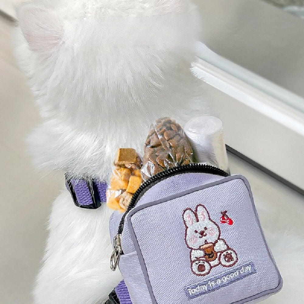 Small Dogs and Cats Vest Type Mini Self Carrier Backpack Cute Cartoon Pattern Outdoor Adjustable Harness with 1.5m Traction Rope - anconmall