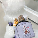 Small Dogs and Cats Vest Type Mini Self Carrier Backpack Cute Cartoon Pattern Outdoor Adjustable Harness with 1.5m Traction Rope - anconmall