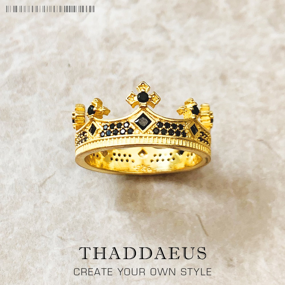 Royal Power Crown Golden Ring in 925 Sterling Silver Victorian Vintage Gift for Men Women Europe Summer New Fine Jewelry