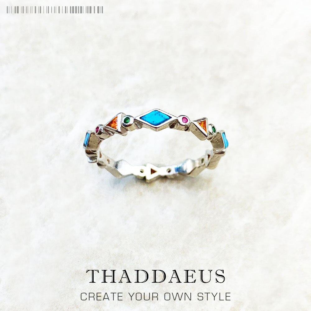 Ring Paradisiacal Colourfull Stones,Europe Turquoise 925 Sterling Silver Fine Jewerly For Women Summer Brand New Bohemia Gift