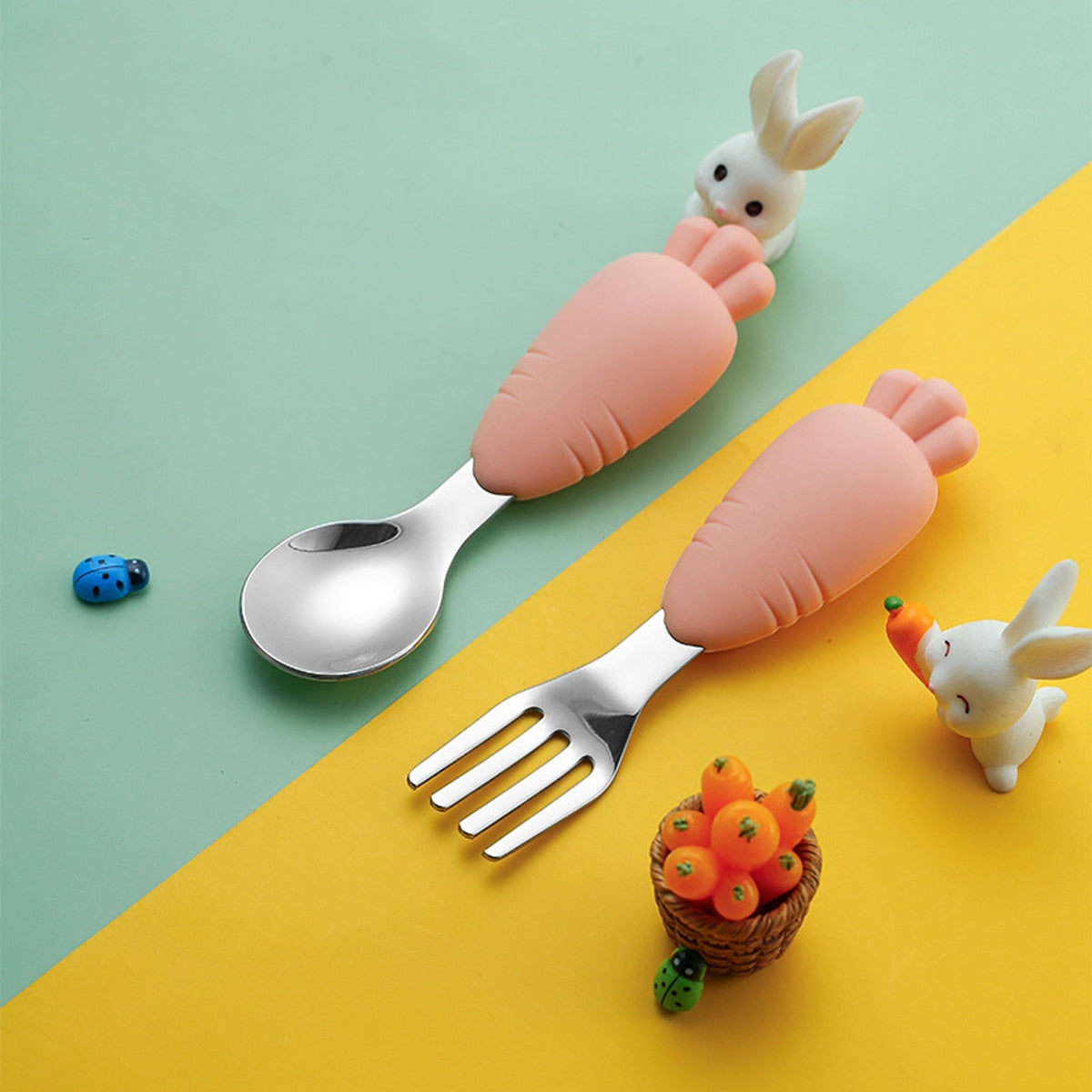 hibobi 2pcs Baby Practice Anti-falling Spoon Stainless steel  baby feeder  baby spoon  Solid  baby feeding  Nitrosamine Free