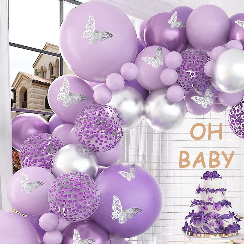 Purple Balloon Garland Arch Kit Metallic Purple Silver Balloons  Butterfly Stickers Confetti for Birthday Wedding Party Decor - anconmall