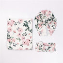 hibobi Floral Knitted Pure Cotton Swaddle Wrapper &amp; Newborn Hat With Hairband Set Baby Blankets Newborn