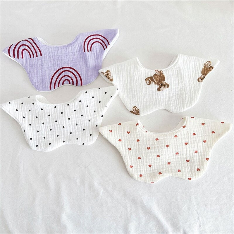 Cartoon Printed Baby Bib Round Petal Saliva Towel Comfortabel Cotton Breathable Apron Newborn 360 Degree Rotation Bandanas Burp