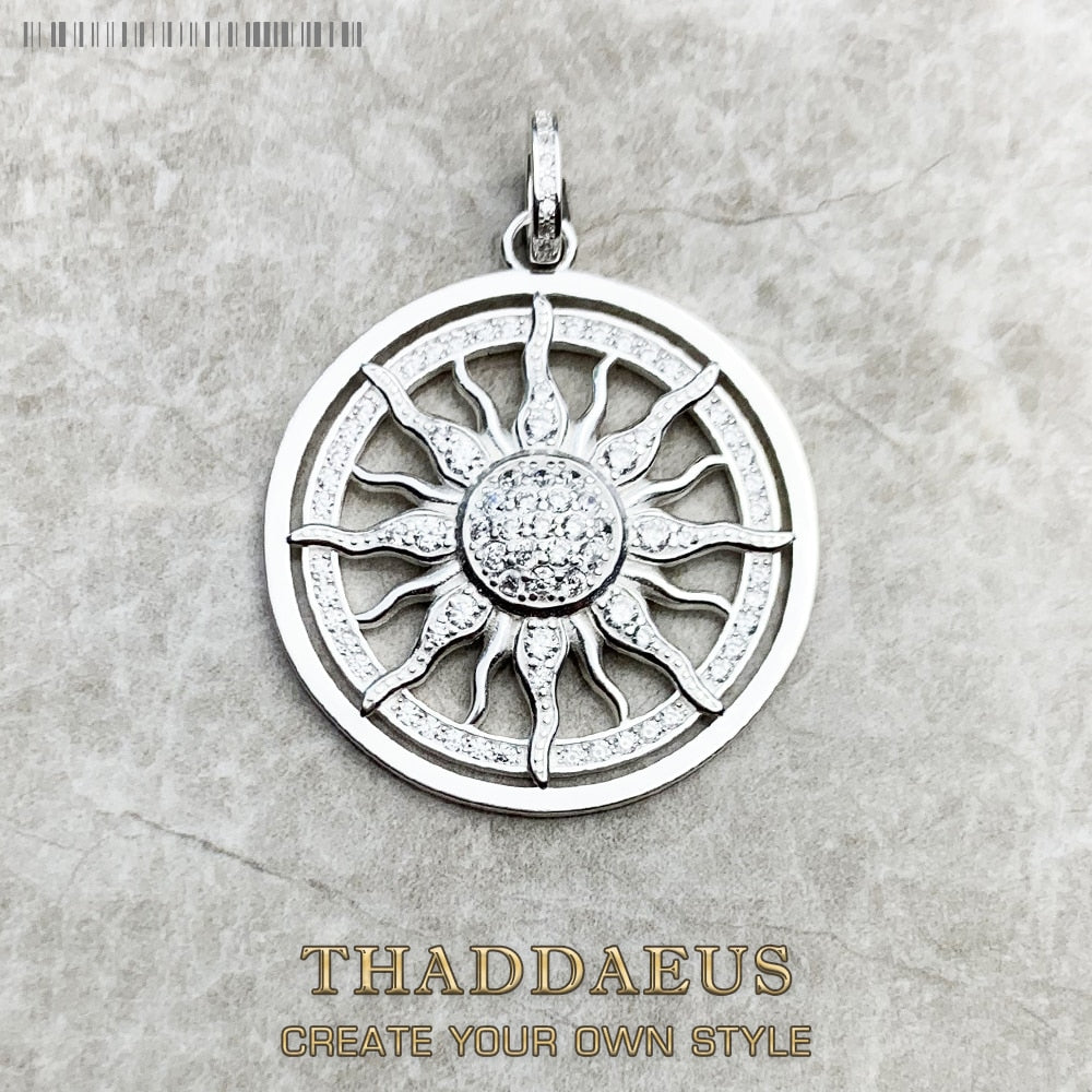 Pendant Amulet Sun White CZ Pave,Fashion 925 Sterling Silver Jewelry Europe Style Accessorie Gift For Men Woman