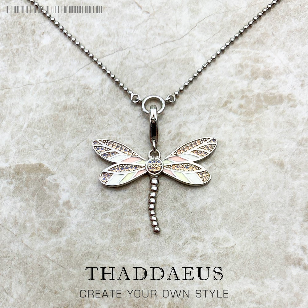 Charm Necklace Pink Dragonfly Winter Fashion Filigree New Jewelry Europe 925 Sterling Silver Gift For Women Girl