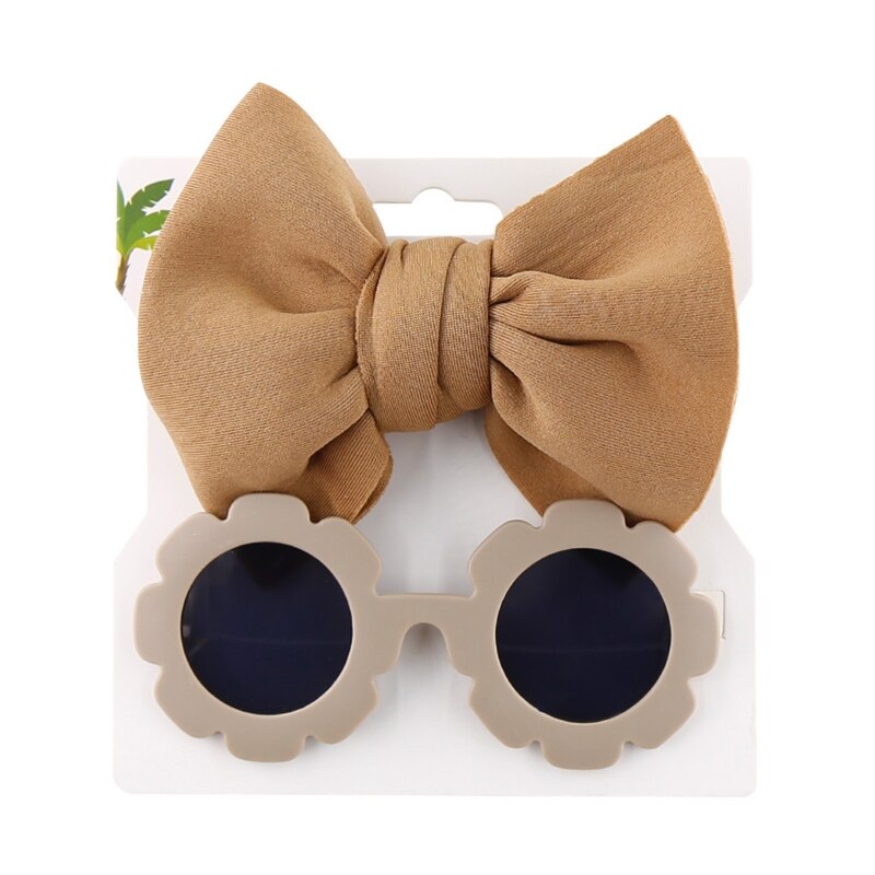 1Set Children Baby Girls Sunglasses Hair Band Set Solid Color Cartoon Glasses Knot Bow Headband Photo Props Gifts