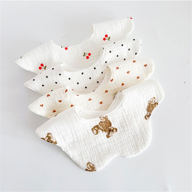 Cartoon Printed Baby Bib Round Petal Saliva Towel Comfortabel Cotton Breathable Apron Newborn 360 Degree Rotation Bandanas Burp