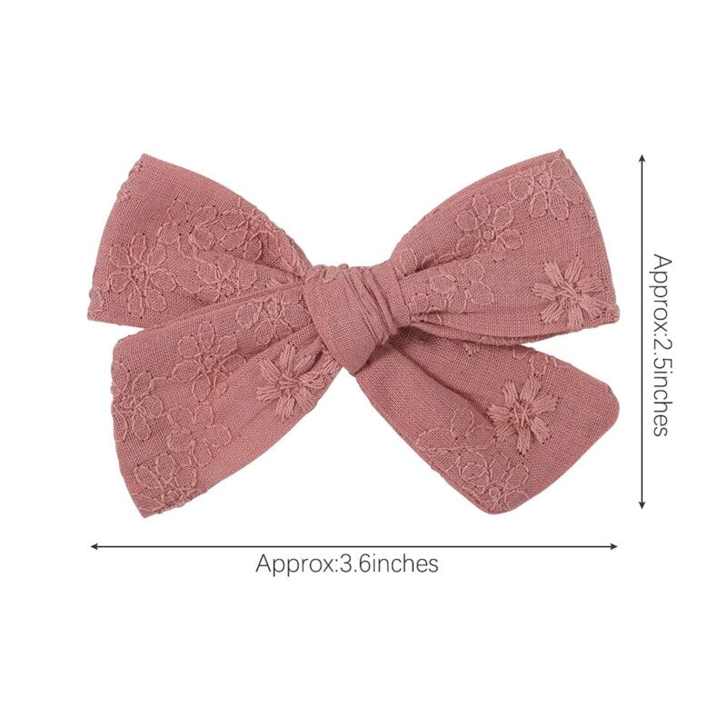 2Pcs/Set Sweet Floral Embroidery Solid Color Bowknot Hair Clips for Kids Baby Girls Alligator Hairpins Headwear Toddlers Hair