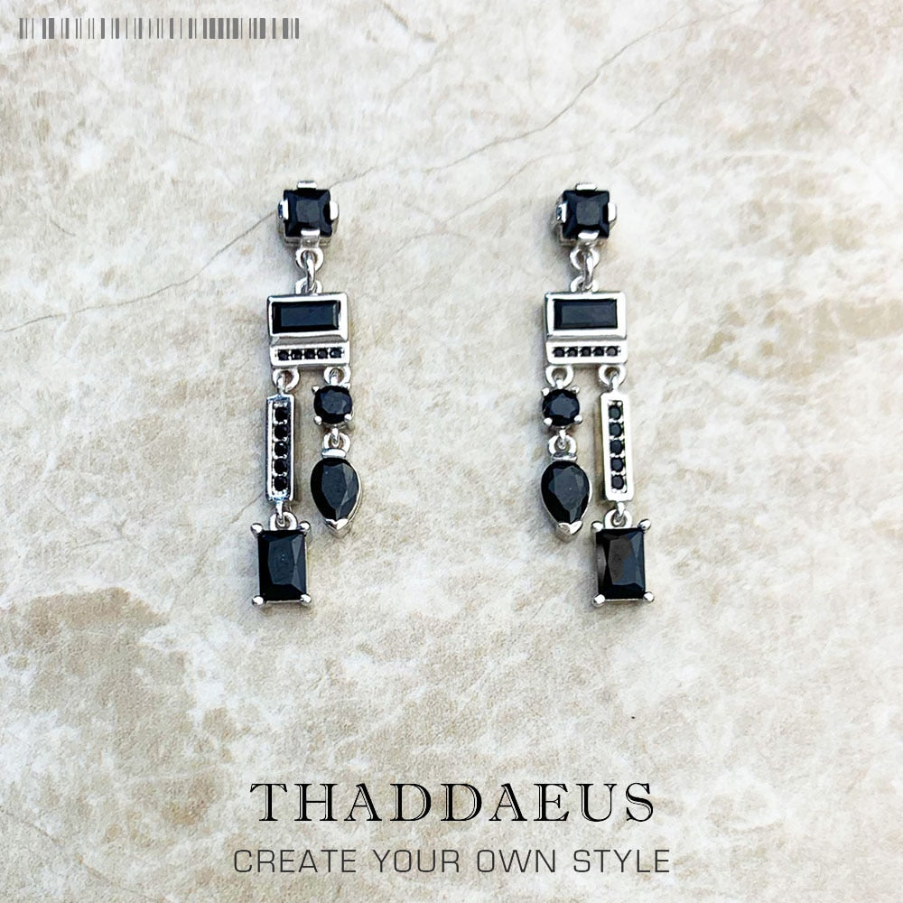 Drop Earrings Black Mix of Shapes Magical Glamorous Jewelry For Women Summer Brand New Sterling Silver 925 Vintage Gift
