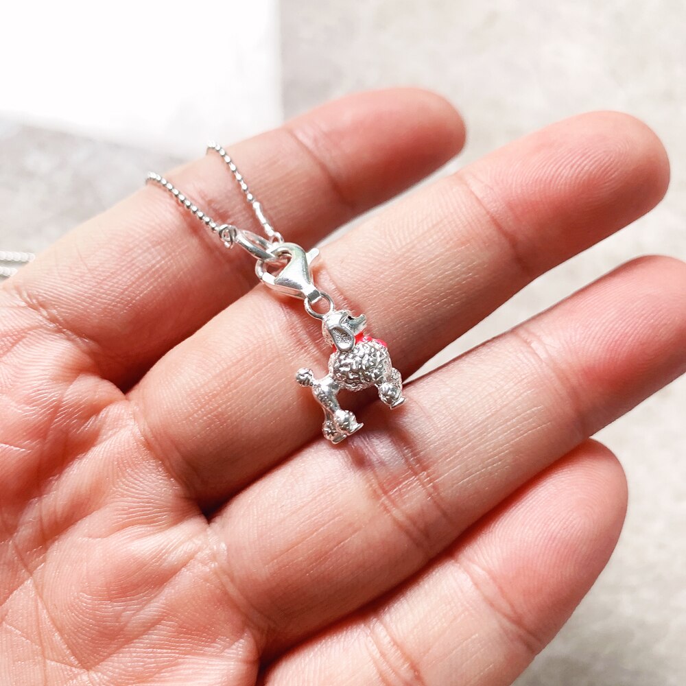Charm Necklace Poodle Dog Spring Fine Jewelry Europe Solid 925 Sterling Silver Cute Gift For Women Girls
