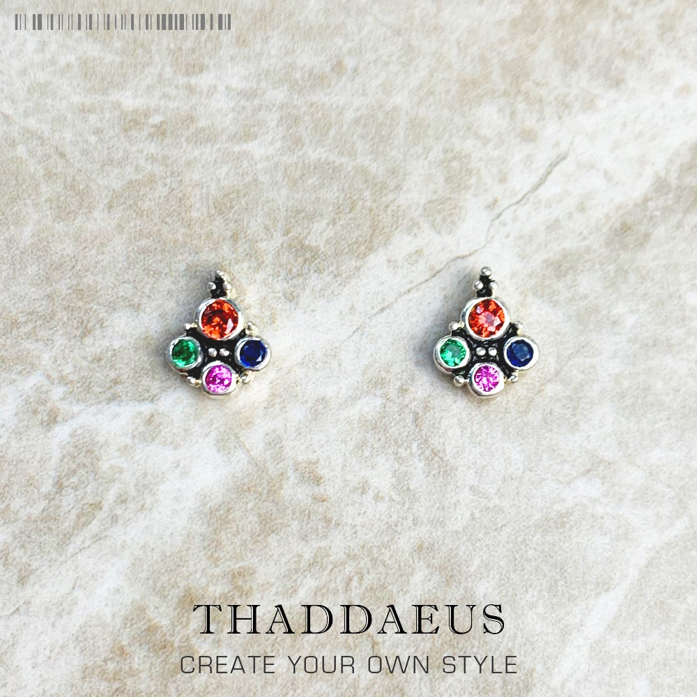 Royalty Colourful Stones Stud Earrings Europe Style Fashion Jewerly For Women Girls Gift In 925 Sterling Silver