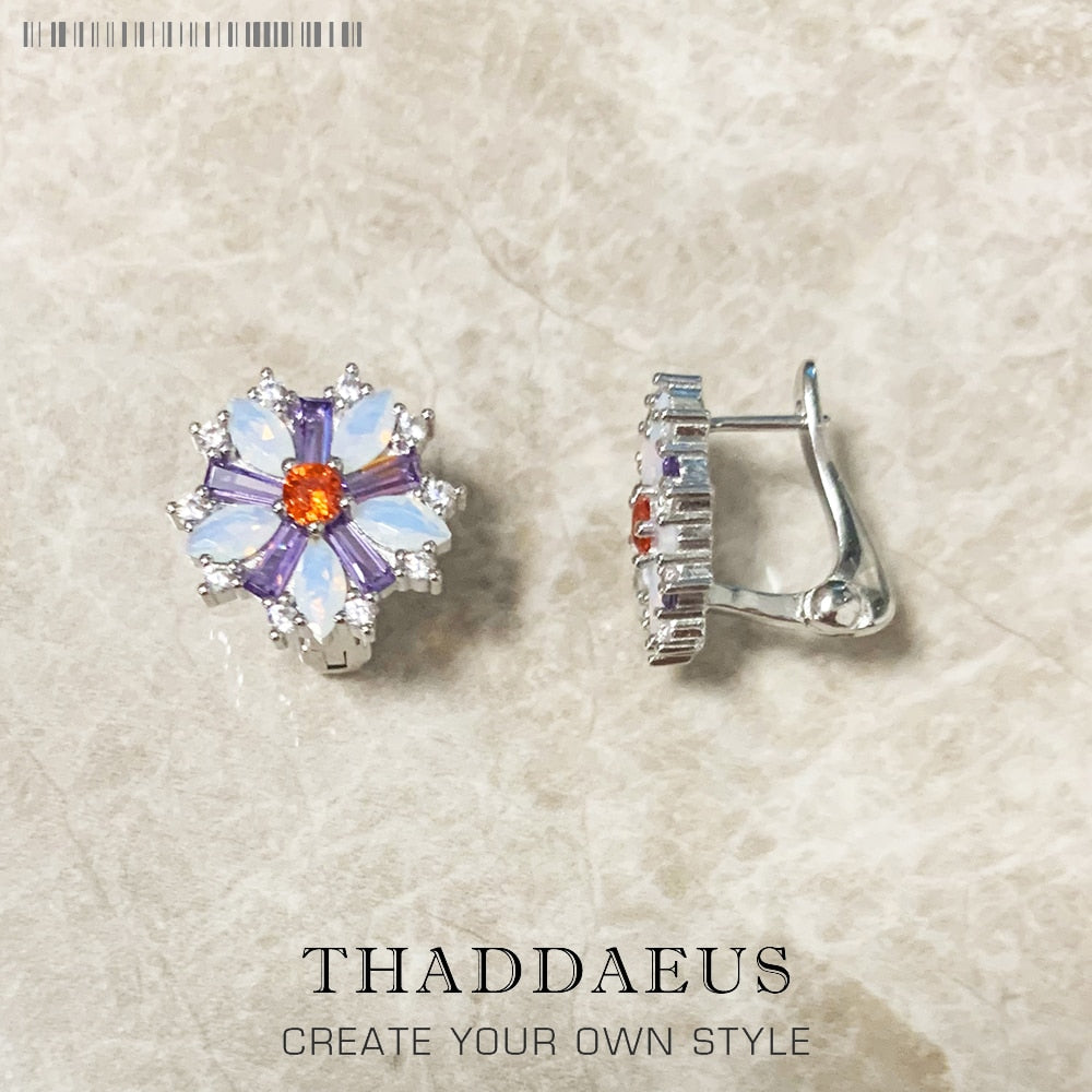 Ear Clip Colorful Flower,Europe Style Luck Happiness Fine Jewerly For Women,2022 Brand New Bohemia Gift In 925 Sterling Silver