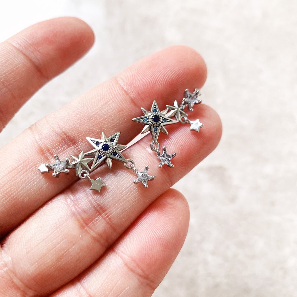 Ear Climber Royalty Stars Lucky Gift For Women Summer New Bohemia Fine Jewelry Earrings In 925 Sterling Silver