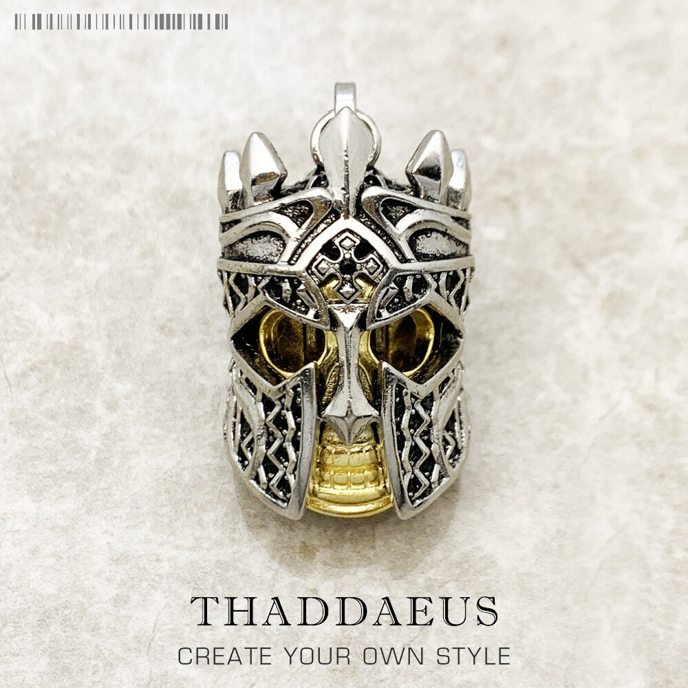 Pendant Skull Knight Brand New Vintage Fine Jewelry Europe 925 Sterling Silver Accessories Rebel Gift For Women Men