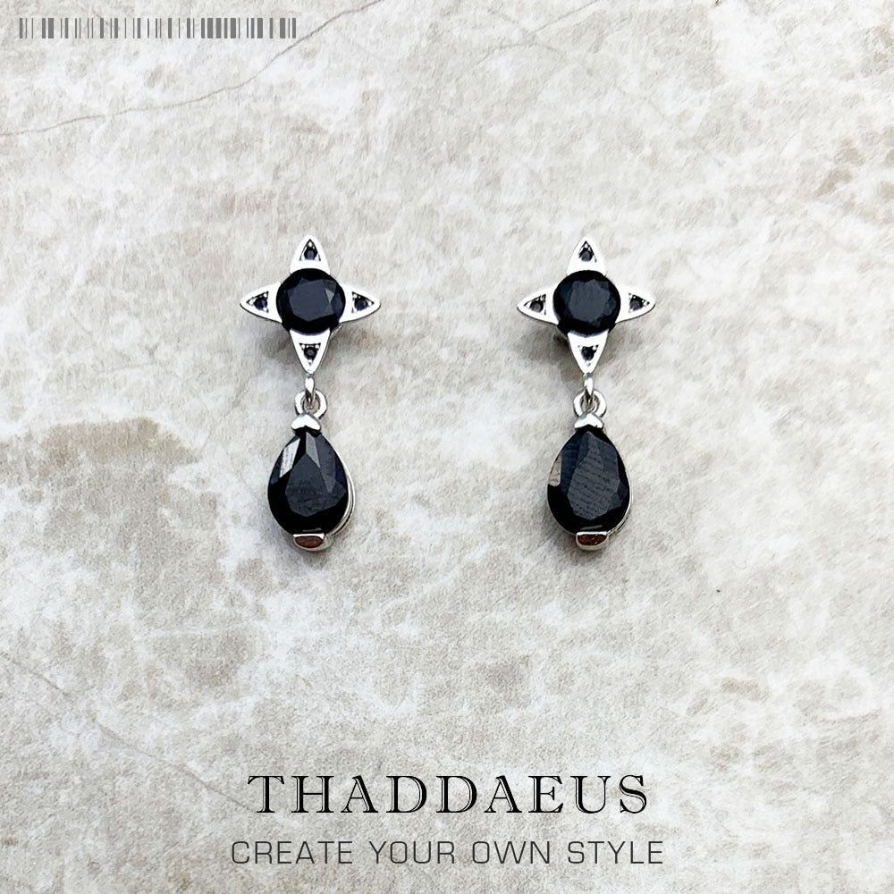 Ear Studs Black Water Drop Europe Magical Jewerly For Women Summer New Graphic Design Vintage Gift In 925 Sterling Silver