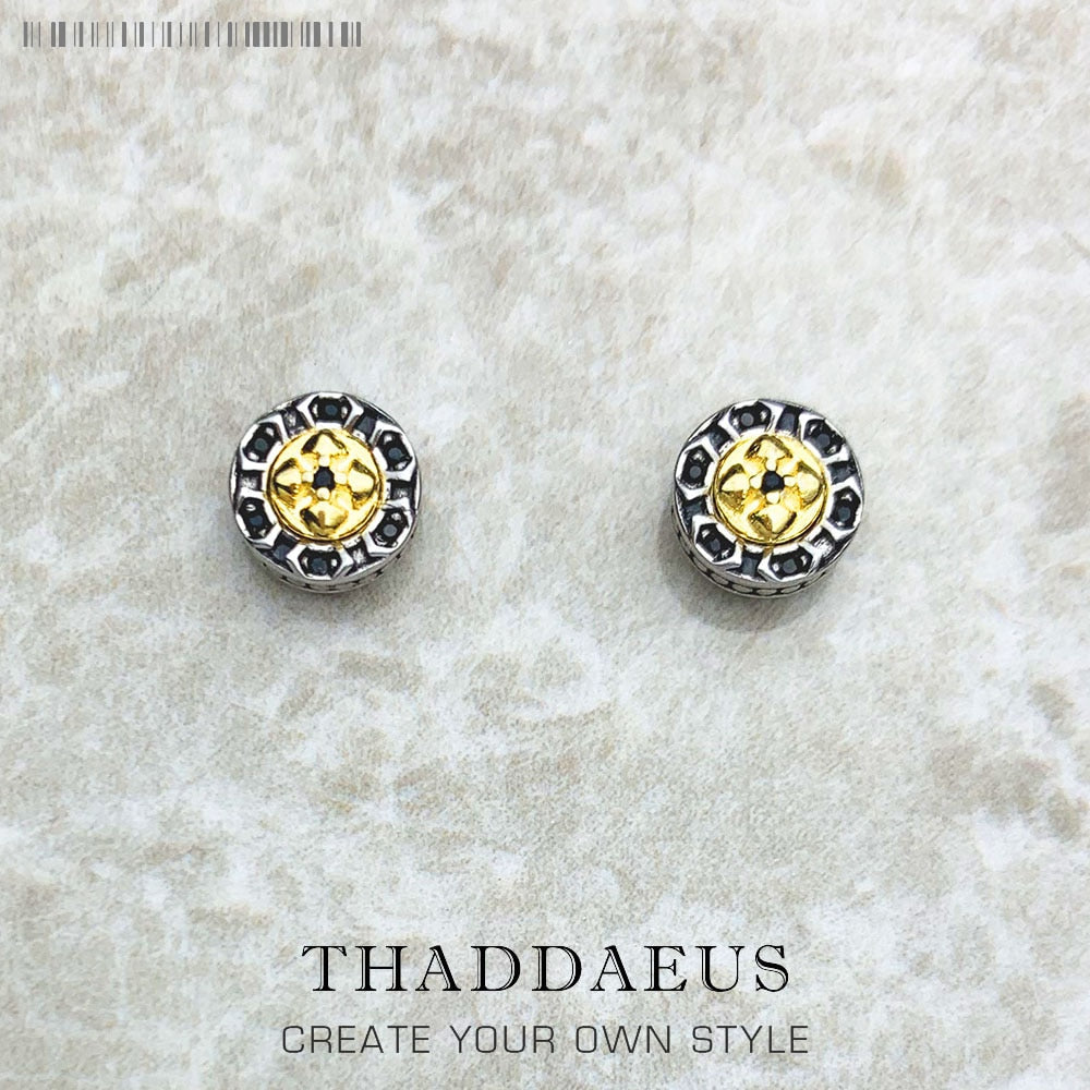 Ear Studs Cross Black Stones Gold Europe Style Delicate Myths Fine Jewerly For Women Men Vintage 925 Sterling Silver Gift