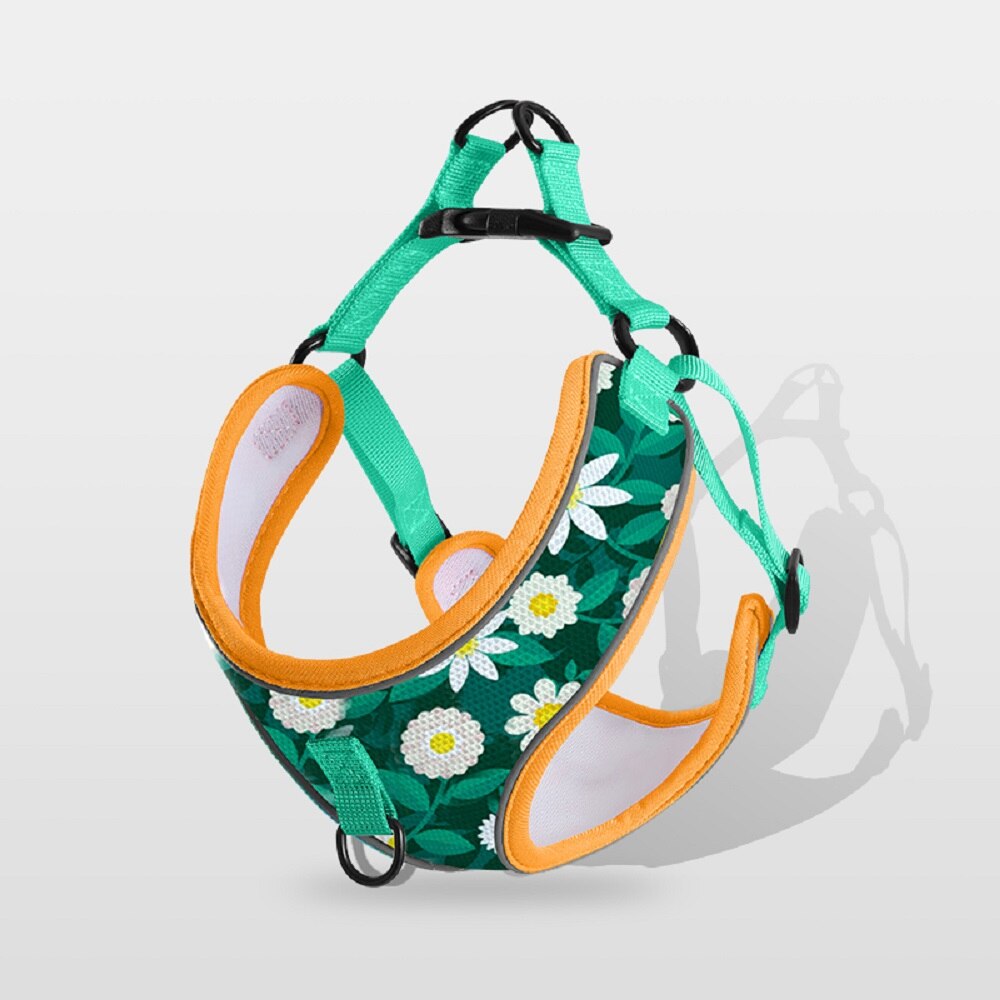 Dog Harness with 1.2m Traction Leash Set Adjustable Mesh Breathable Vest Type Chest Strap Puppy Colorful Doodle for Medium Dogs - anconmall