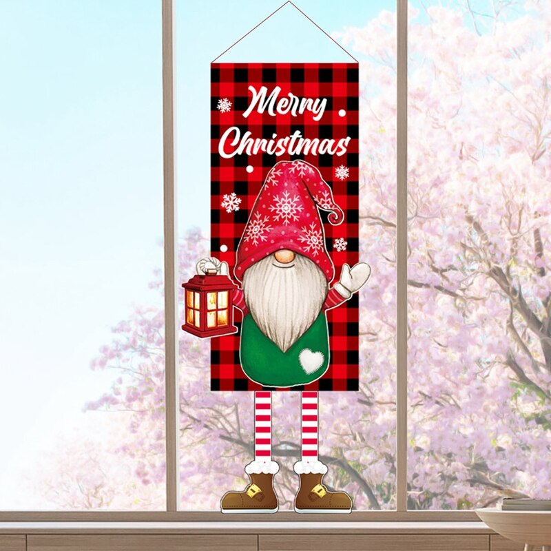 Christmas Door Hanging Banner Porch Santa Claus Faceless Doll Merry Christmas Flag Decorations For Home Navidad Ornament Pendant