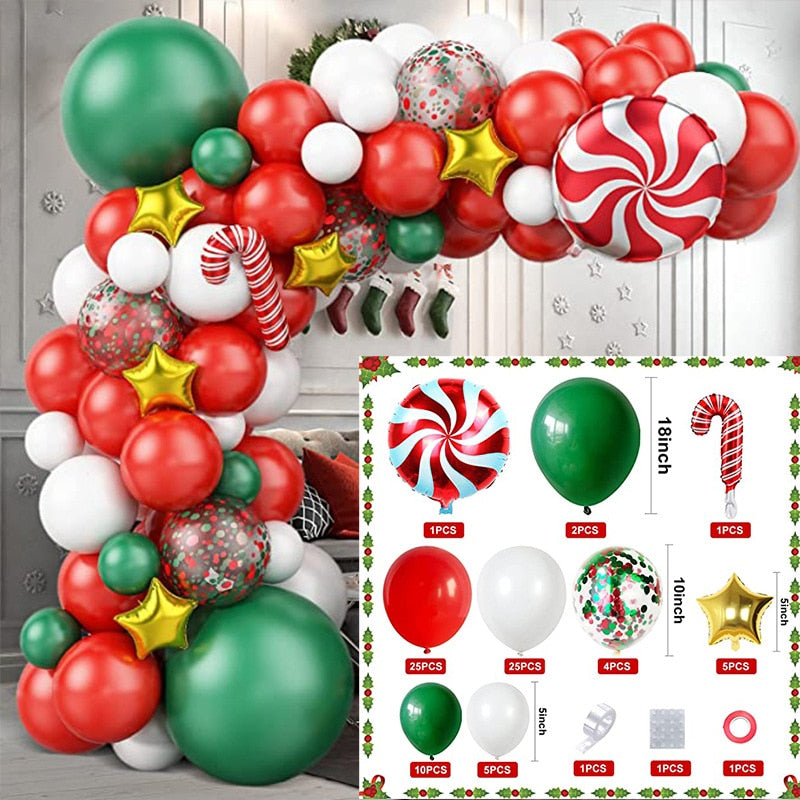 Christmas Balloon Green Gold Red Garland Arch Kit Candy Balloons Star Foil Balloons New Year Christma Party Decorations