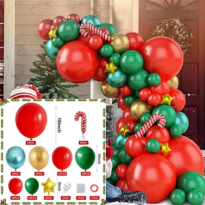 Christmas Balloons Garland Arch Kit Red Green Metallic Golden Latex Balloon for Festival Christmas New Year Party Decorations - anconmall