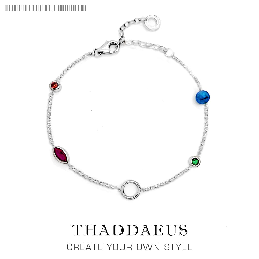 Charm Bracelet Coloured Stones Spring Brand New Link Chain 925 Sterling Silver Jewelry Stylish Gift For Women