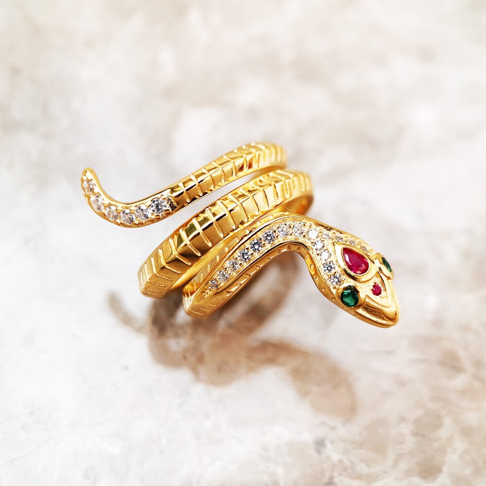 Golden Snake Ring Fine Jewerly For Women Summer Brand New Bohemia Gift In 925 Sterling Silver