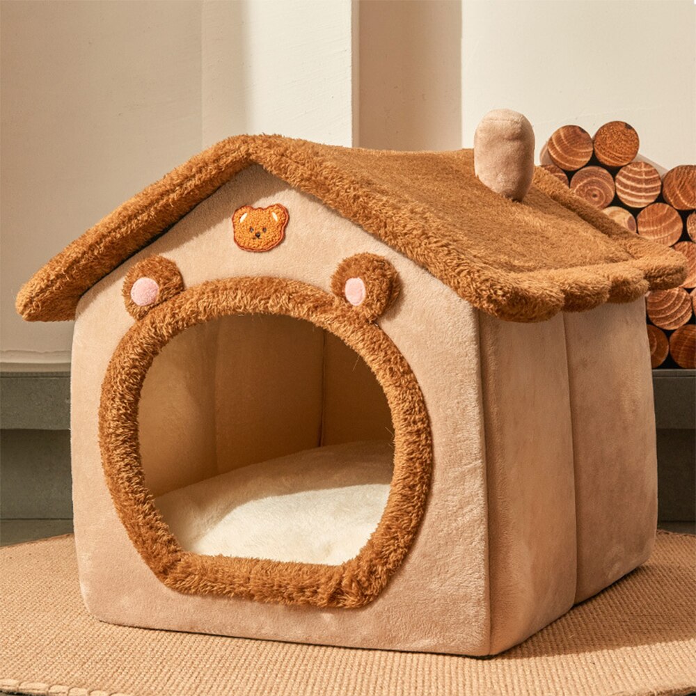 Dog house Cat Bed Warm Foldable House for Small Medium Dog Cat House Washable Tent Very Soft Small Dog Home Bag for Cats Beds - anconmall