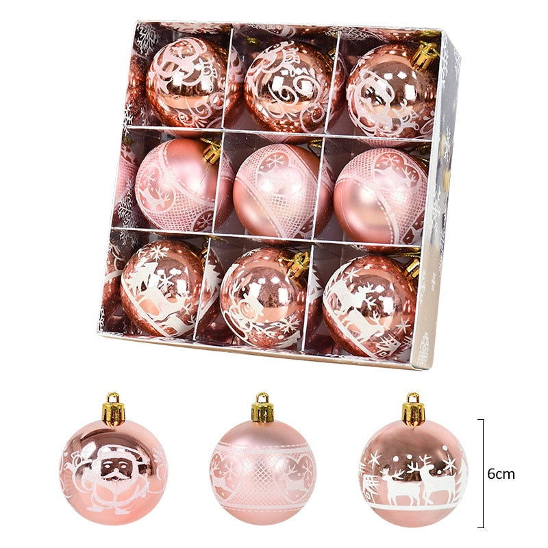 9Pcs 6cm Christmas Tree Balls Hanging Bauble Ornaments Pendant Christmas Decorations for Home New Year Gift Box Navidad Natal