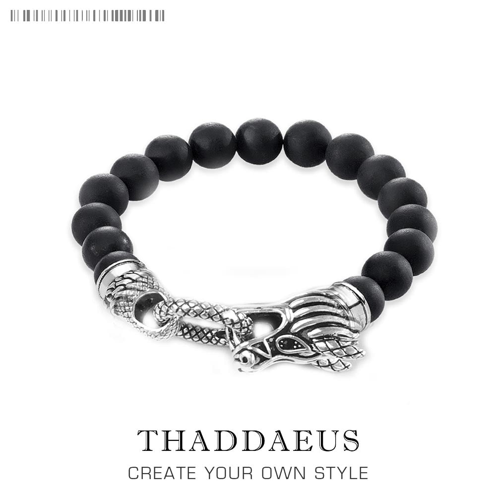 Bracelet Rebel Dragon Europe Style Punk Fashion Jewelry Gift For Men & Women,In 925 Sterling Silver And Black Obsidian