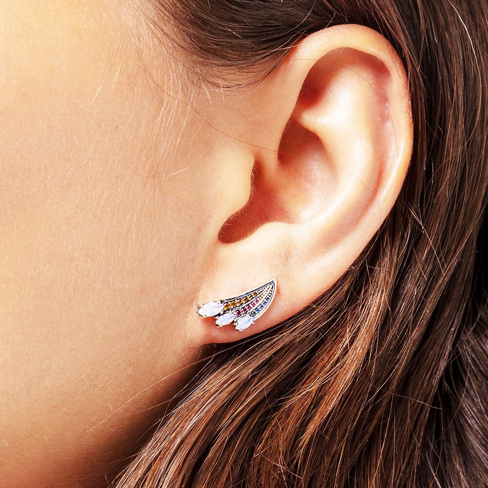 Ear Studs Hummingbird Wing,Unusual Rainbow Look Jewerly For Women Summer New Bohemia Powerful Gift In 925 Sterling Silver