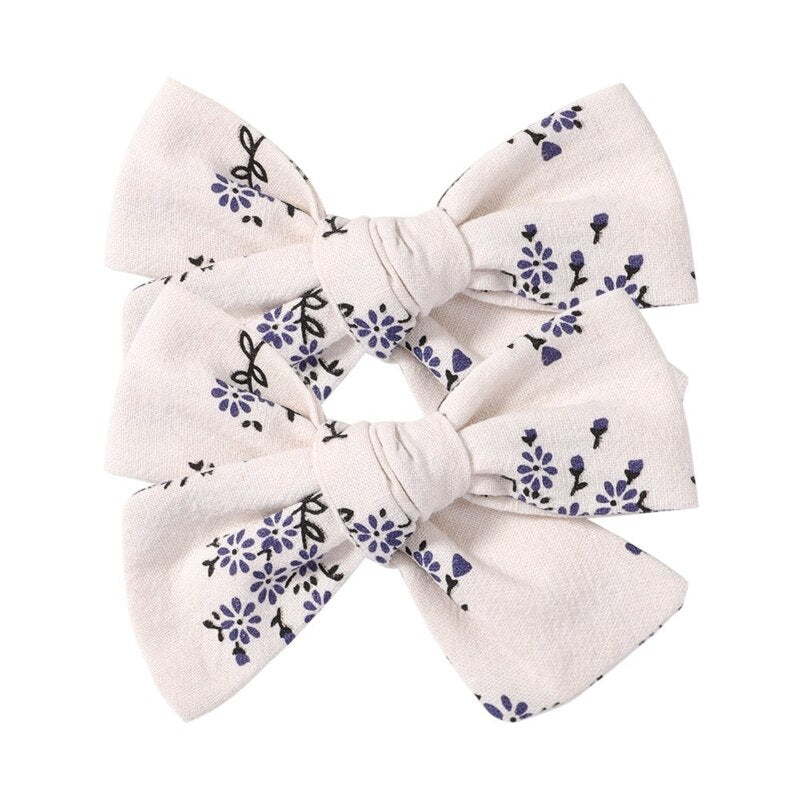 2Pcs Pastoral Vintage Floral Print Bowknot Hair Clips for Kids Baby Girls Cute Alligator Hairpins Barrettes Headwear