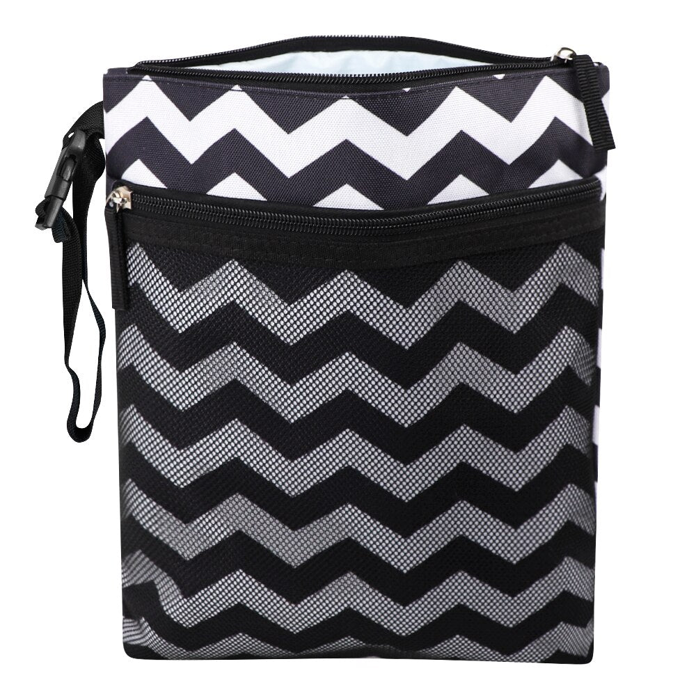 Baby Diaper Bag Cartoon Print Waterproof Wet Dry Nappy Zipper Handbag Stroller Carry Pack Travel Outdoor Wet Diaper Storage Bags