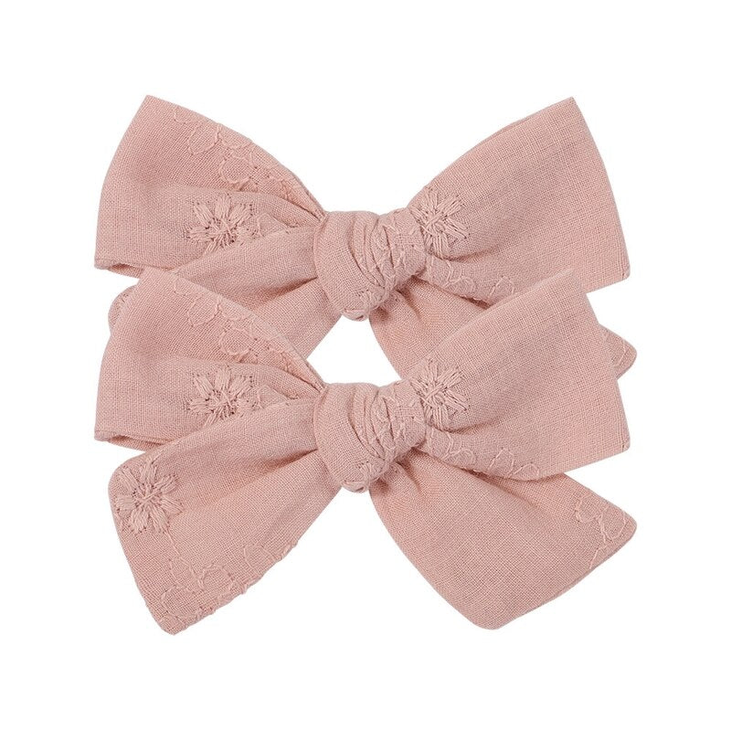 2Pcs/Set Sweet Floral Embroidery Solid Color Bowknot Hair Clips for Kids Baby Girls Alligator Hairpins Headwear Toddlers Hair