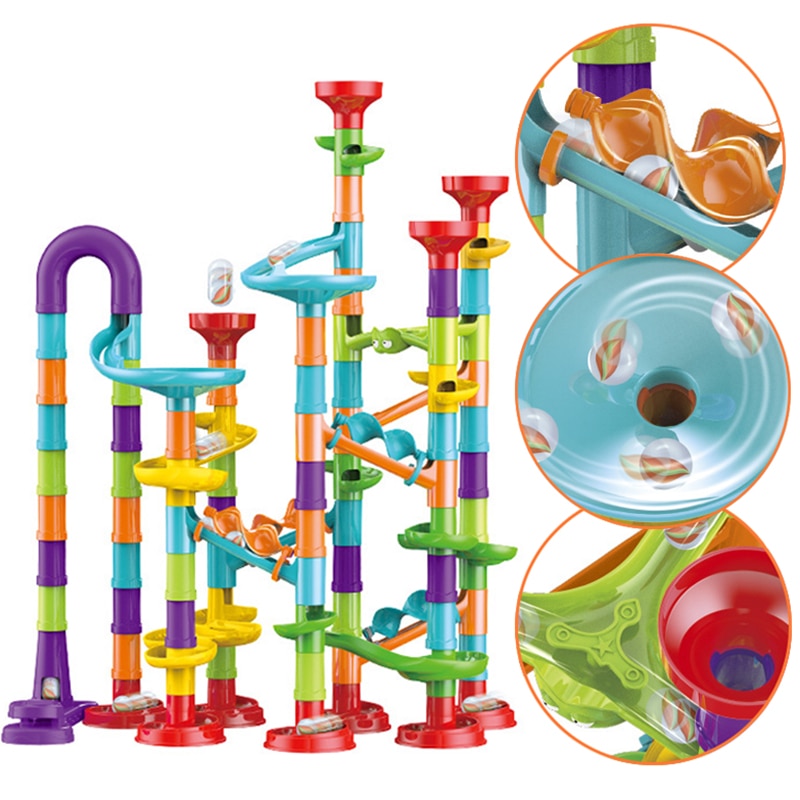 45-142PCS DIY Track Blocks Construction Marble Run Race Track Building Blocks Kids 3D Maze Toys Children Christmas Gift