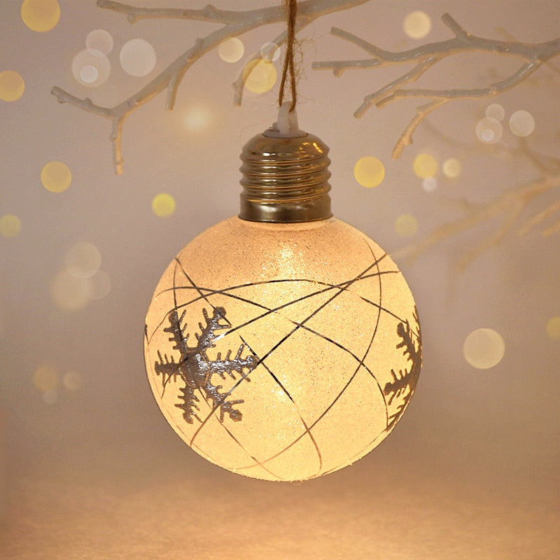 2023 LED Christmas Ball Lights Snowflake Elk Pattern Xmas Tree Hanging Pendant Ornaments Christmas Decorations for Home New Year