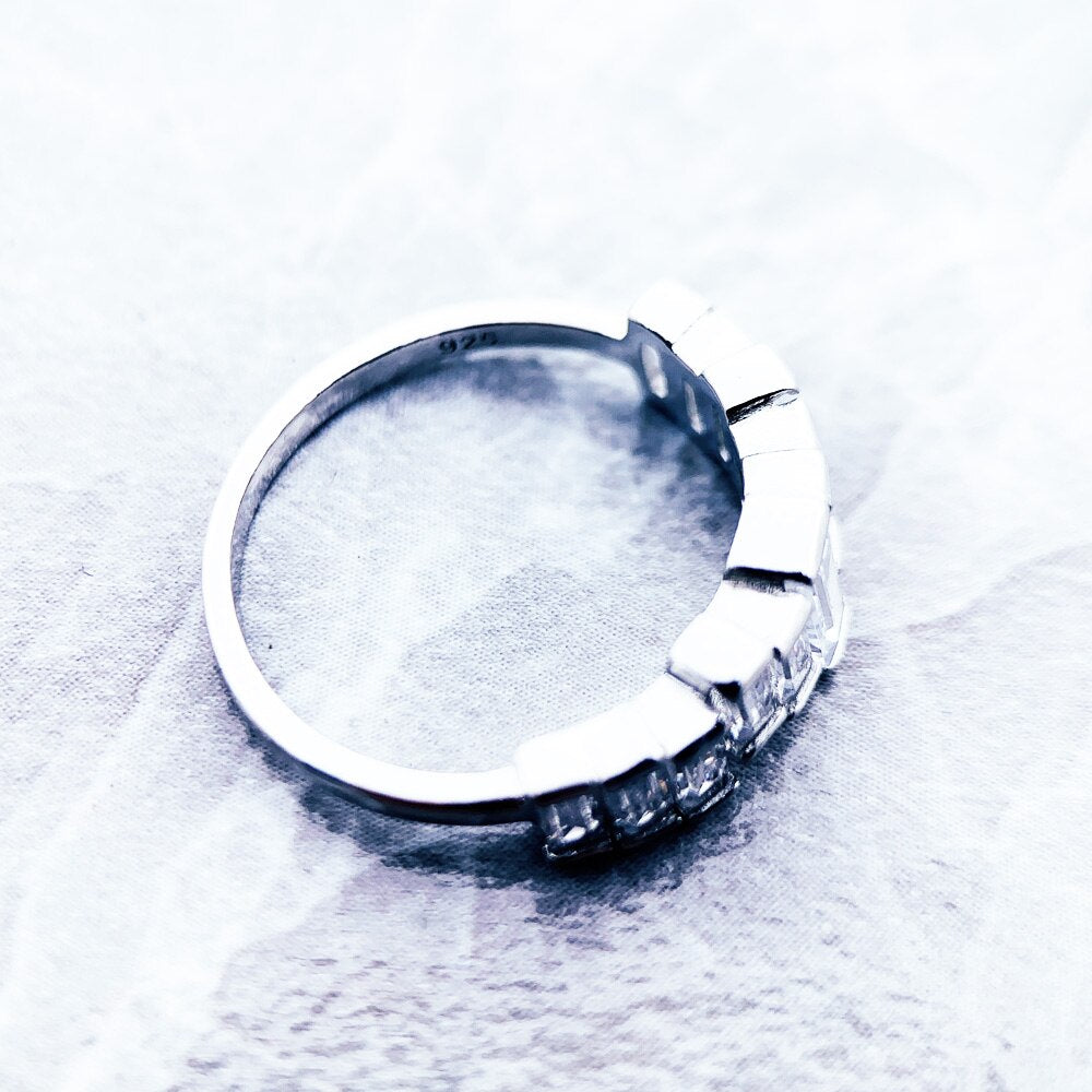 Ring White Stones Baguette Cut Europe Style Glam Fine Jewelry For Women,2022 Brand New Gift In 925 Sterling Silver