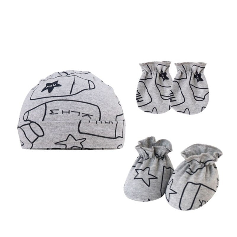 Newborn Baby Hats Soft Baby Mittens and Socks Set Cotton Baby Fetal Caps Baby Beanie Hats No Scratch Mittens for Infants