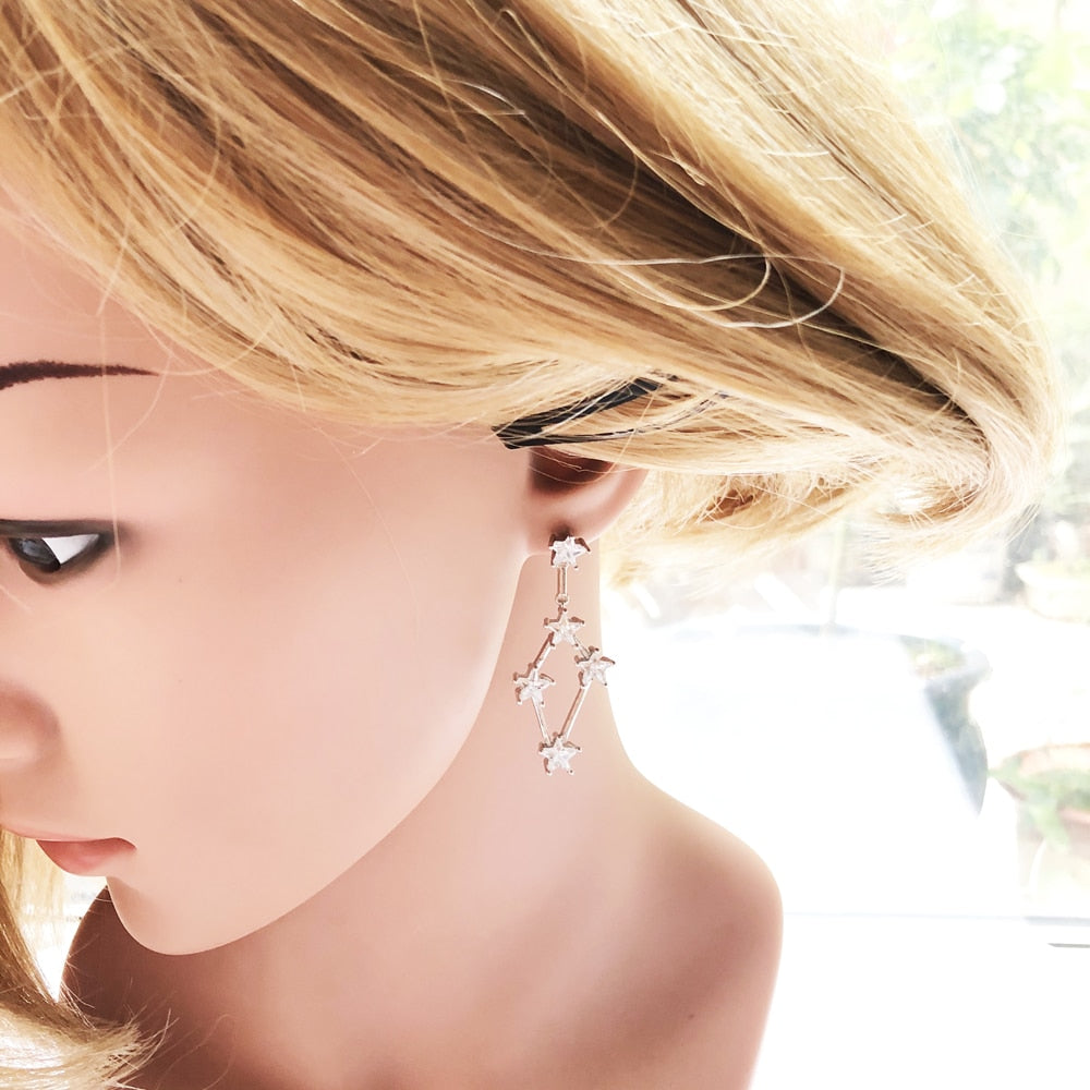 Golden Dreamlike Stars Drop Earrings Fine Statement Jewerly For Women Summer Brand New Gift In 925 Sterling Silver