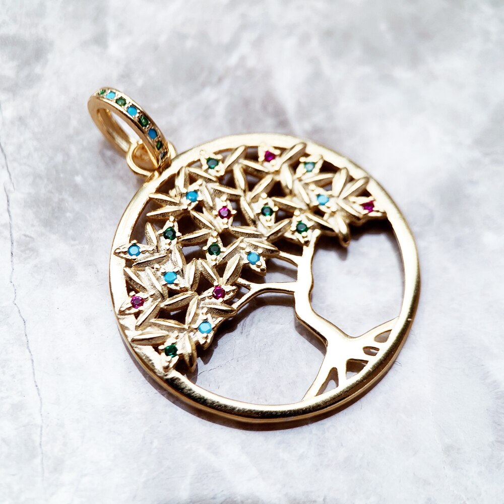 Pendant Colorful Golden Tree New 925 Sterling Silver Fine Jewelry Europe Romantic Accessories Gift For Woman